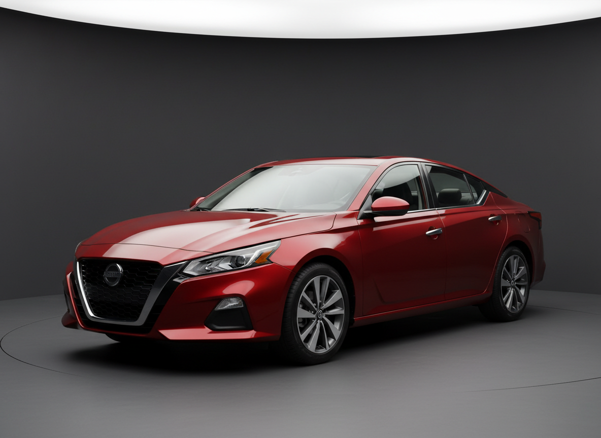 2021 Nissan Altima SR sedan in red, three-quarter front angle